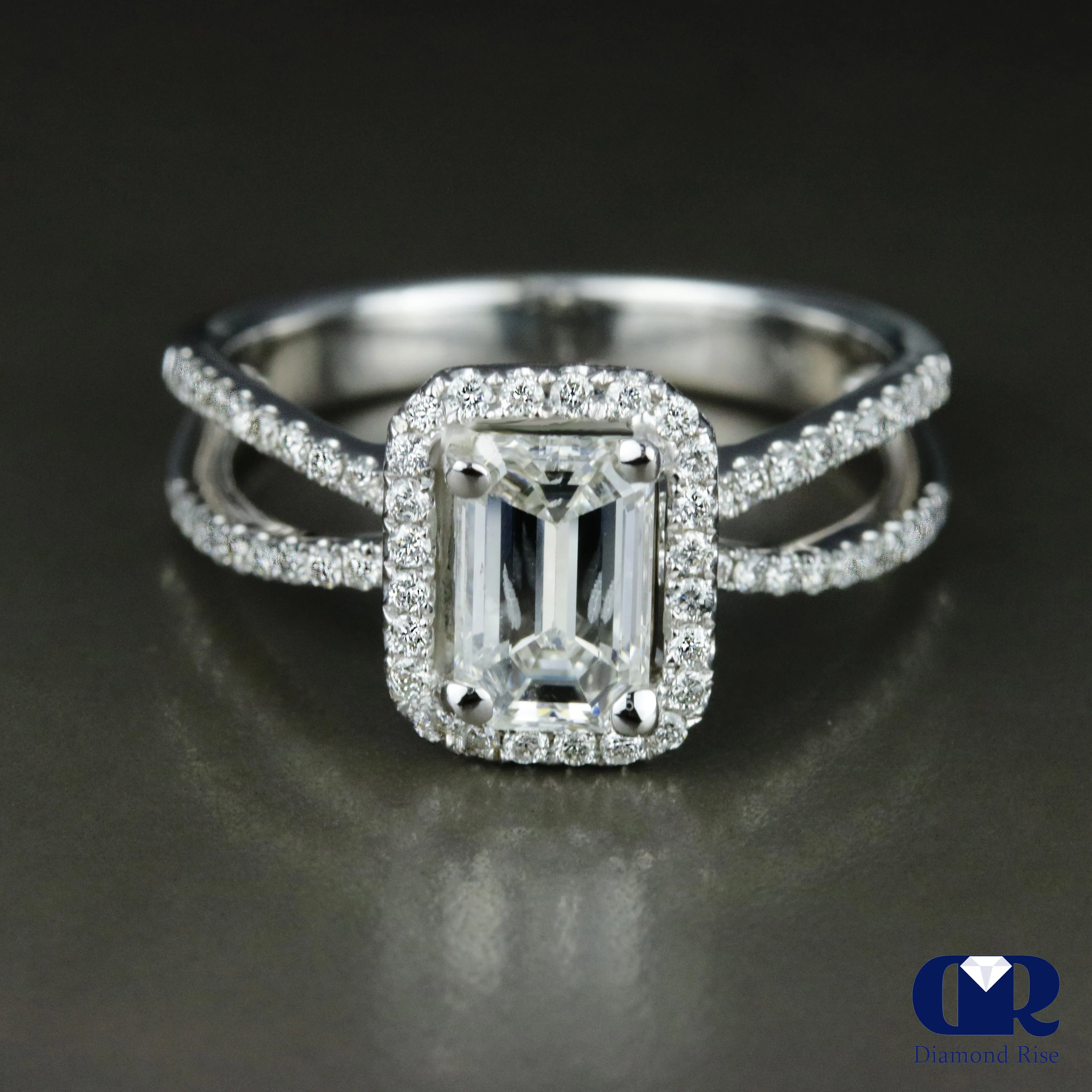 1.68 Carat Emerald Cut Diamond Engagement Ring In 18K White Gold