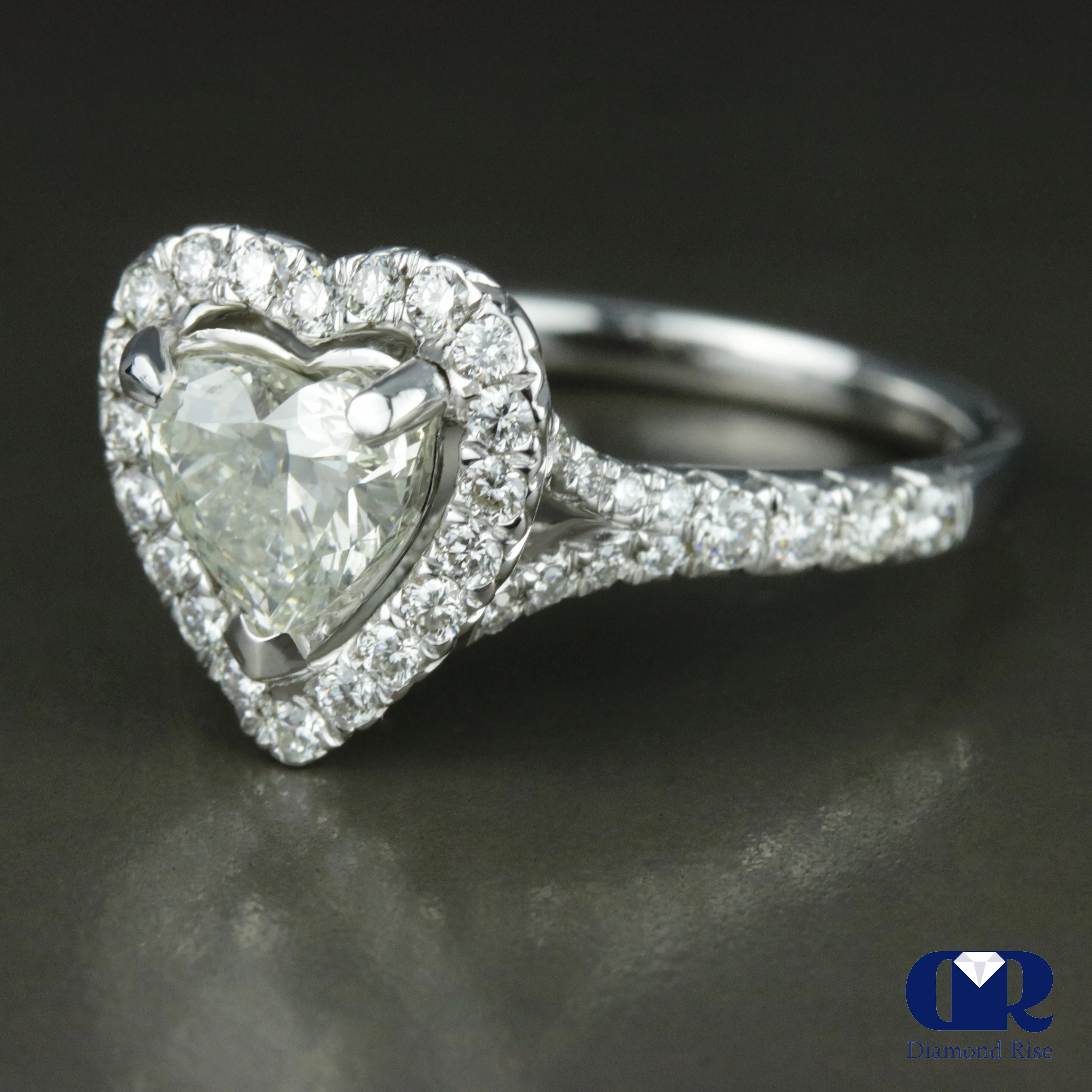 1.73 Carat Heart Shape Diamond Halo Engagement Ring 14k White Gold