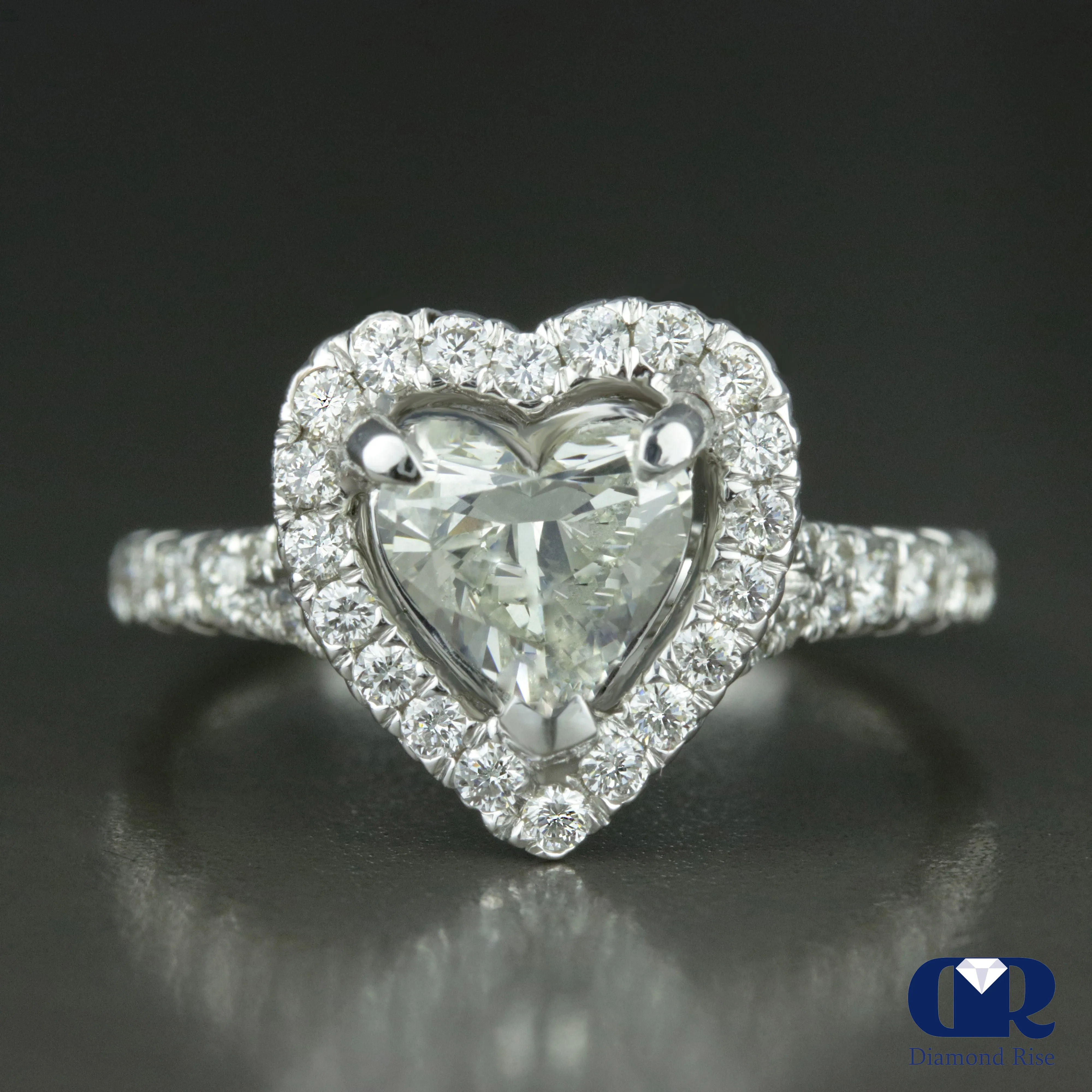 1.73 Carat Heart Shape Diamond Halo Engagement Ring 14k White Gold