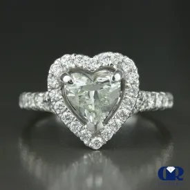 1.73 Carat Heart Shape Diamond Halo Engagement Ring 14k White Gold