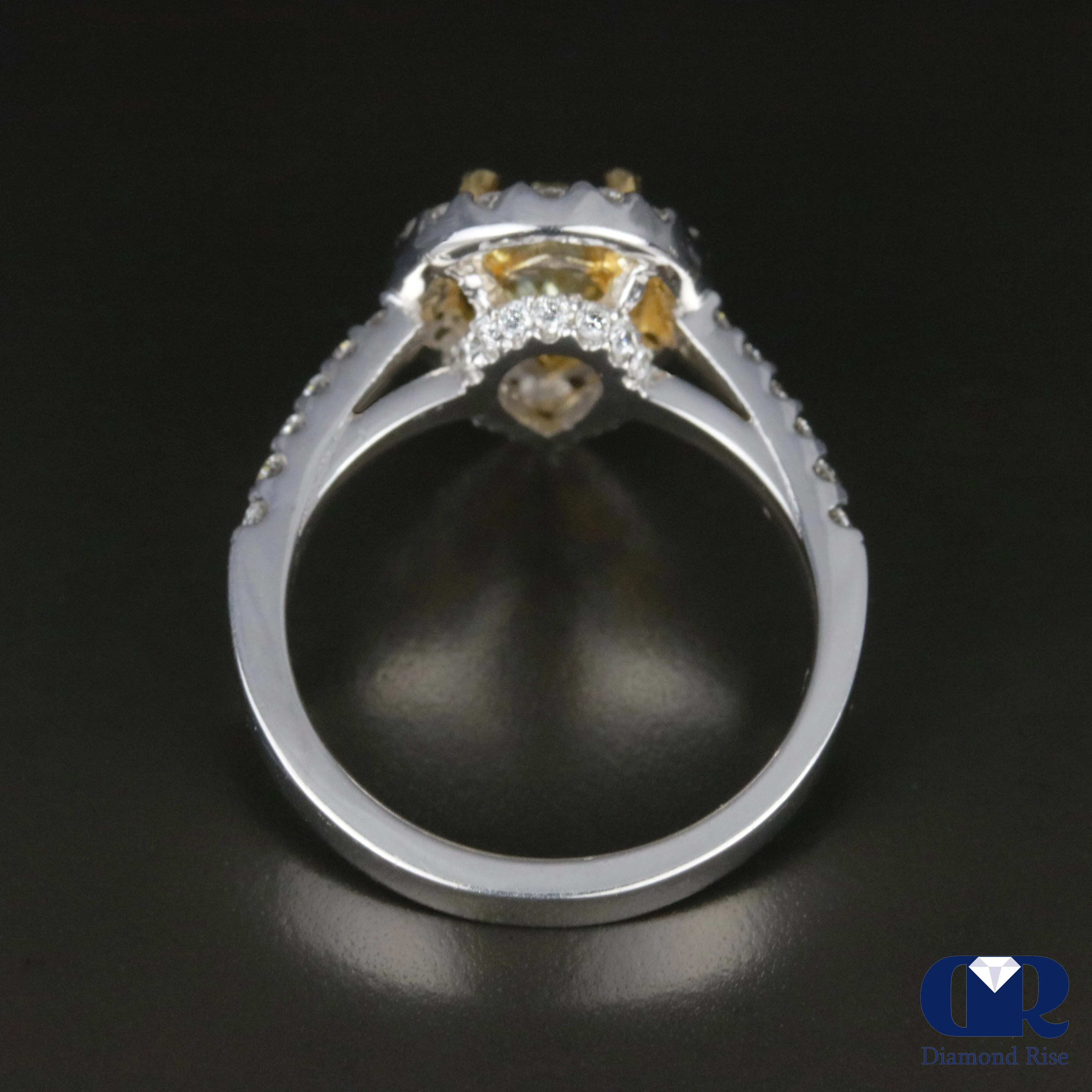 2.23 Carat Pear Cut Fancy Yellow Diamond Halo Engagement Ring In 14K White Gold