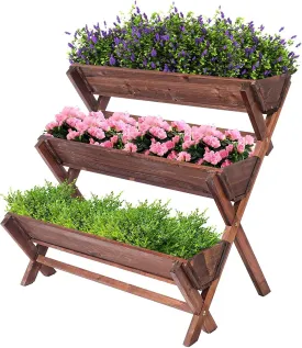 3 Tier Wooden Planter Box Container Freestanding Raised Garden Bed with Drain Holes