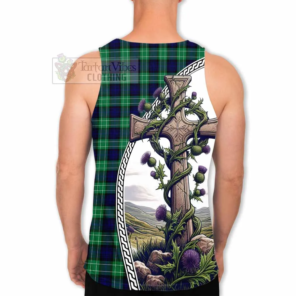 Abercrombie Tartan Men's Tank Top with Family Crest and St. Andrew's Cross Accented by Thistle Vines