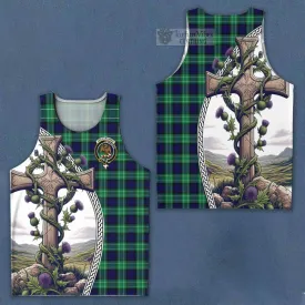 Abercrombie Tartan Men's Tank Top with Family Crest and St. Andrew's Cross Accented by Thistle Vines