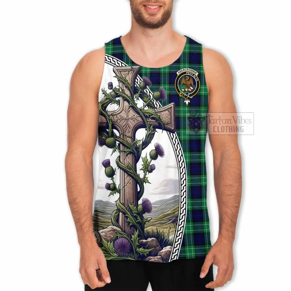 Abercrombie Tartan Men's Tank Top with Family Crest and St. Andrew's Cross Accented by Thistle Vines