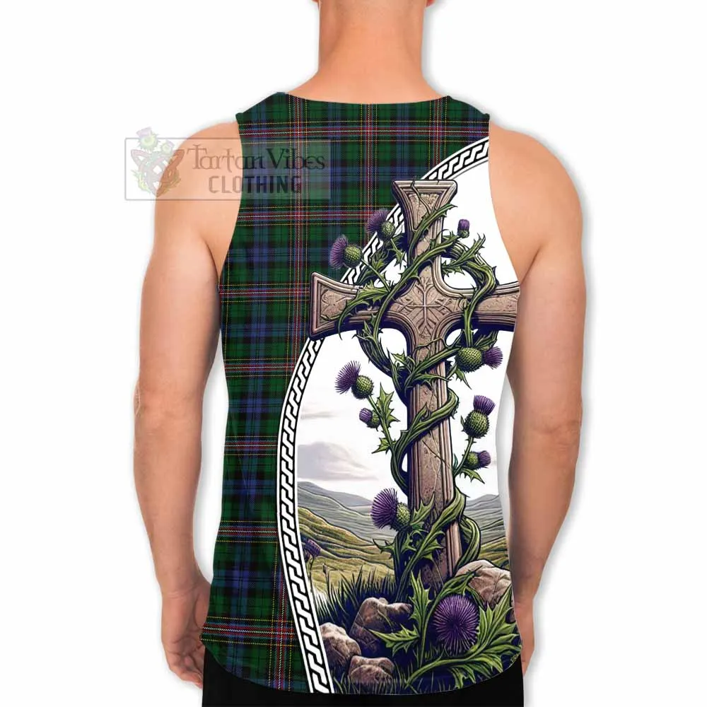 Allison Tartan Men's Tank Top with Family Crest and St. Andrew's Cross Accented by Thistle Vines