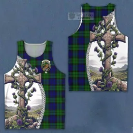 Bannatyne Tartan Men's Tank Top with Family Crest and St. Andrew's Cross Accented by Thistle Vines