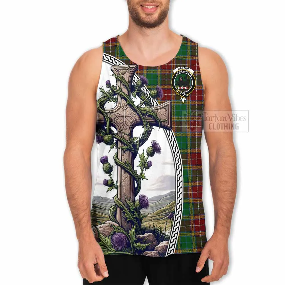 Baxter Tartan Men's Tank Top with Family Crest and St. Andrew's Cross Accented by Thistle Vines