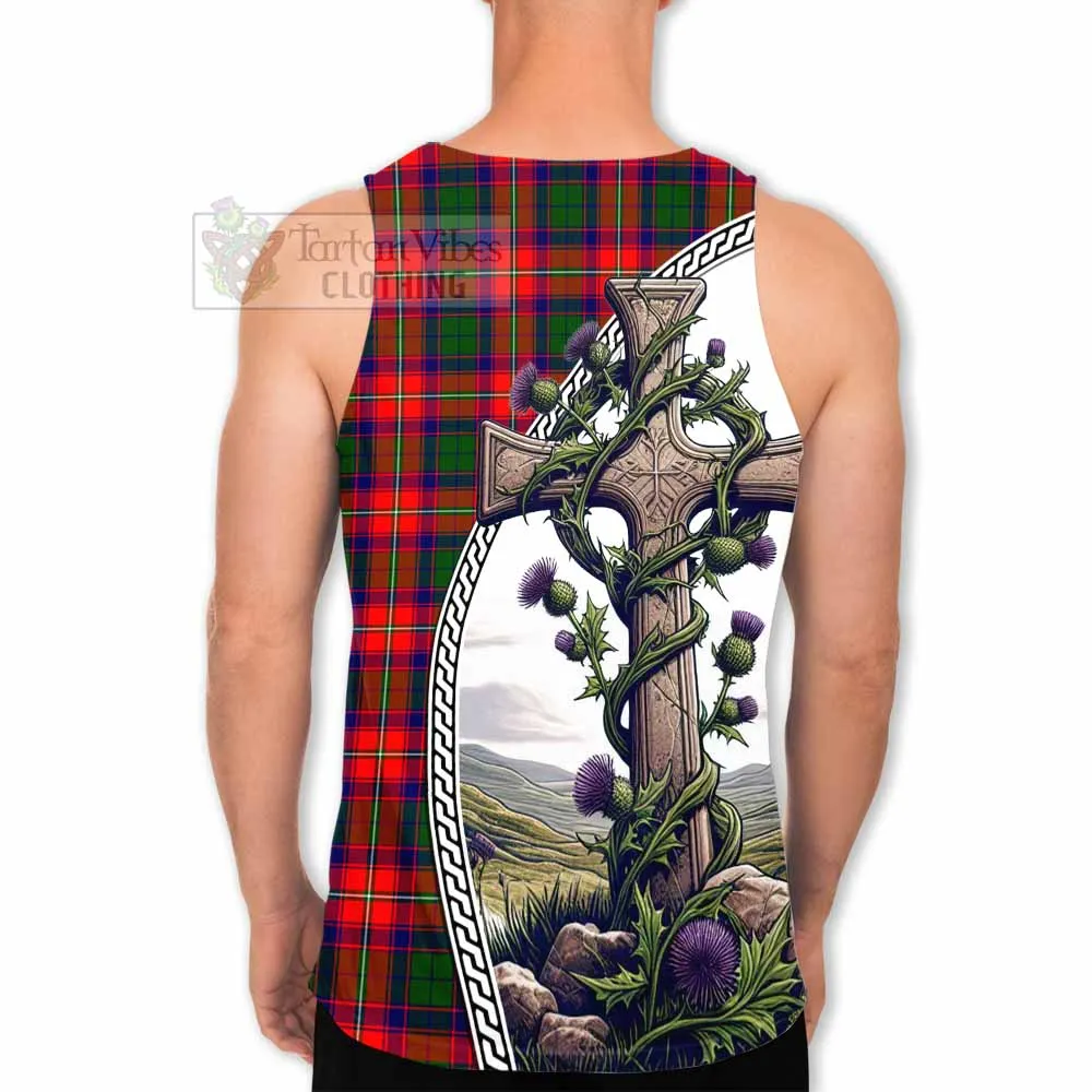 Belshes (Belsches) Tartan Men's Tank Top with Family Crest and St. Andrew's Cross Accented by Thistle Vines