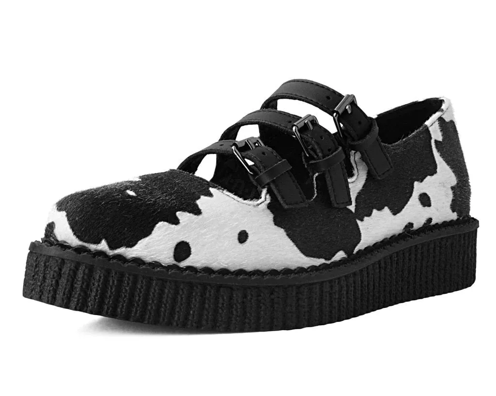 Black & White Cow Print 3-Strap Pointed Mary Jane