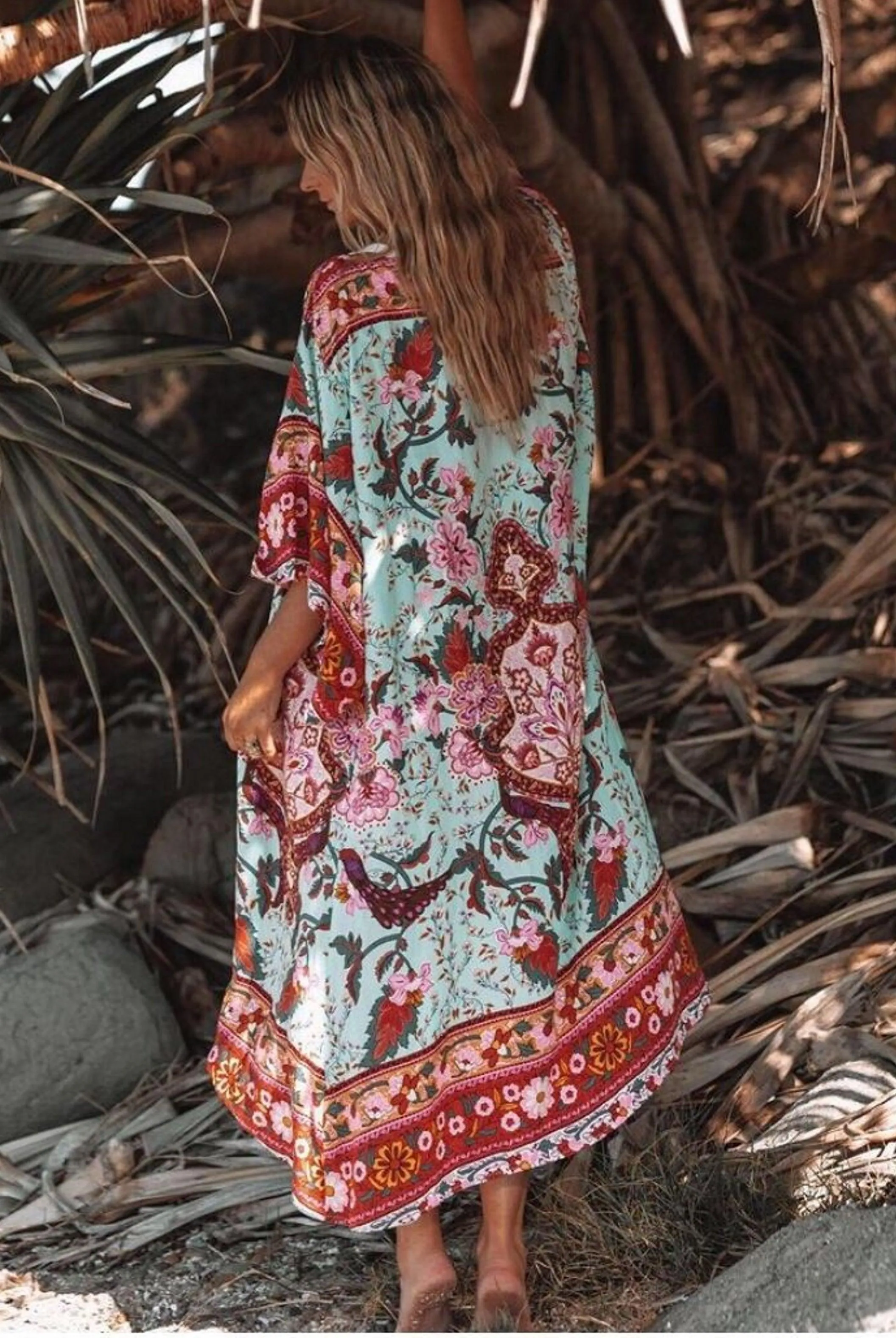 Bohemian Kimono, Bat Sleeve Beach Kimono, Boho Bikini Cover-ups