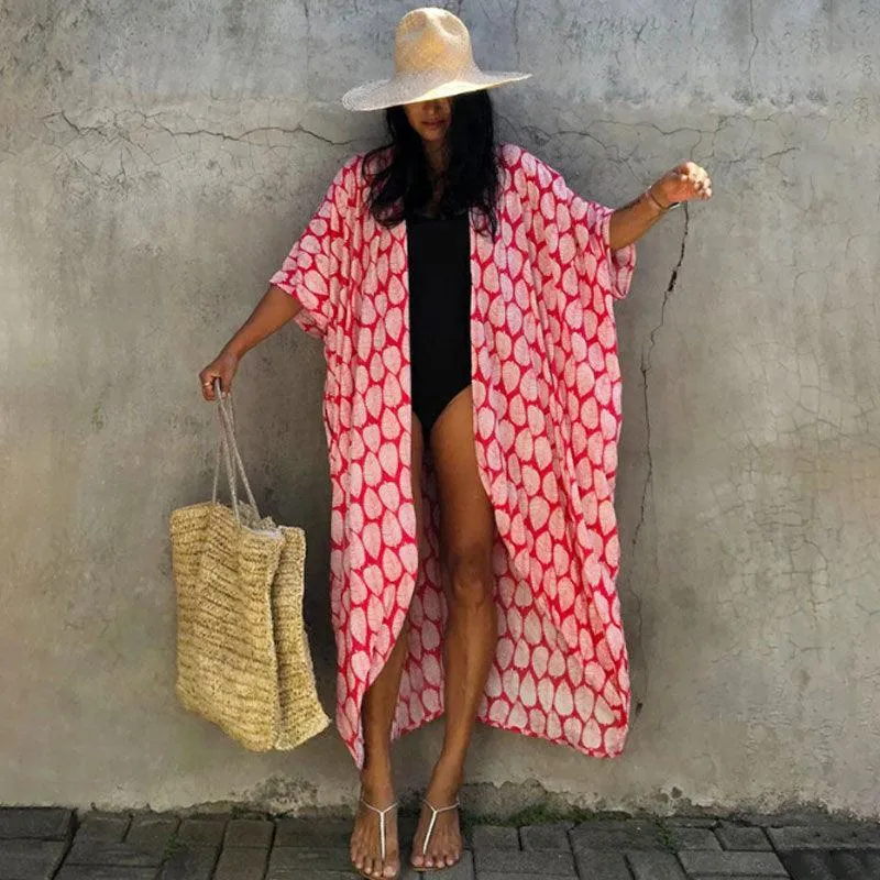 Bohemian Long Kimono, Beach Cover Ups Kimono, Tie Dye Kimono, Swimsuit Cape Summer Dress, Beachwear Cover Up Dress