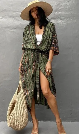 Bohemian Long Kimono, Beach Cover Ups Kimono, Tie Dye Kimono, Swimsuit Cape Summer Dress, Beachwear Cover Up Dress