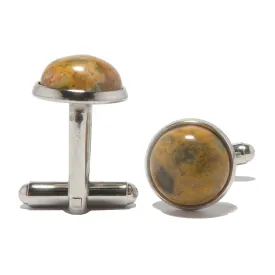 Crazy Lace Agate Cufflinks Exciting Style Yellow Stones in Silver