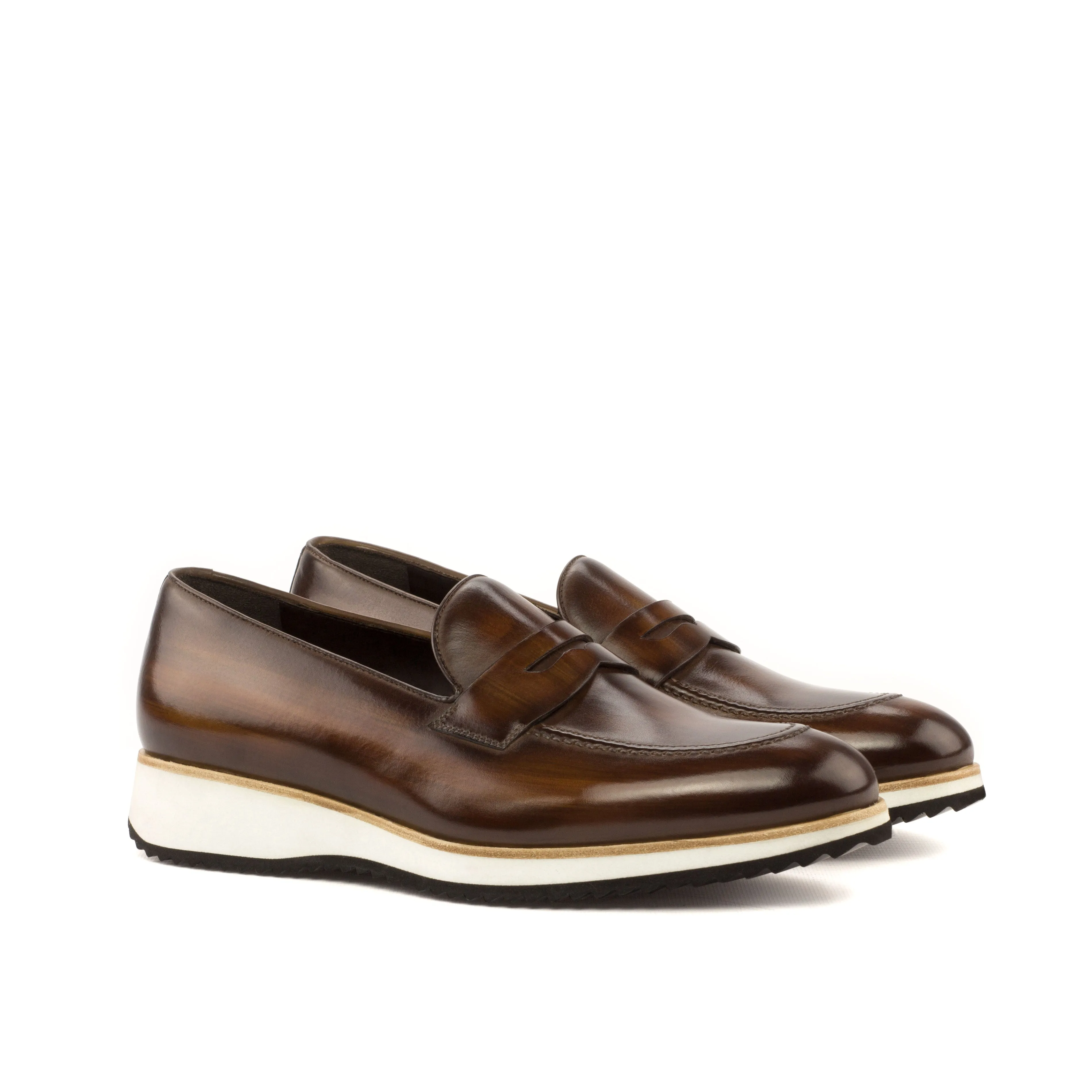 DapperFam Luciano in Brown Men's Hand-Painted Patina Loafer