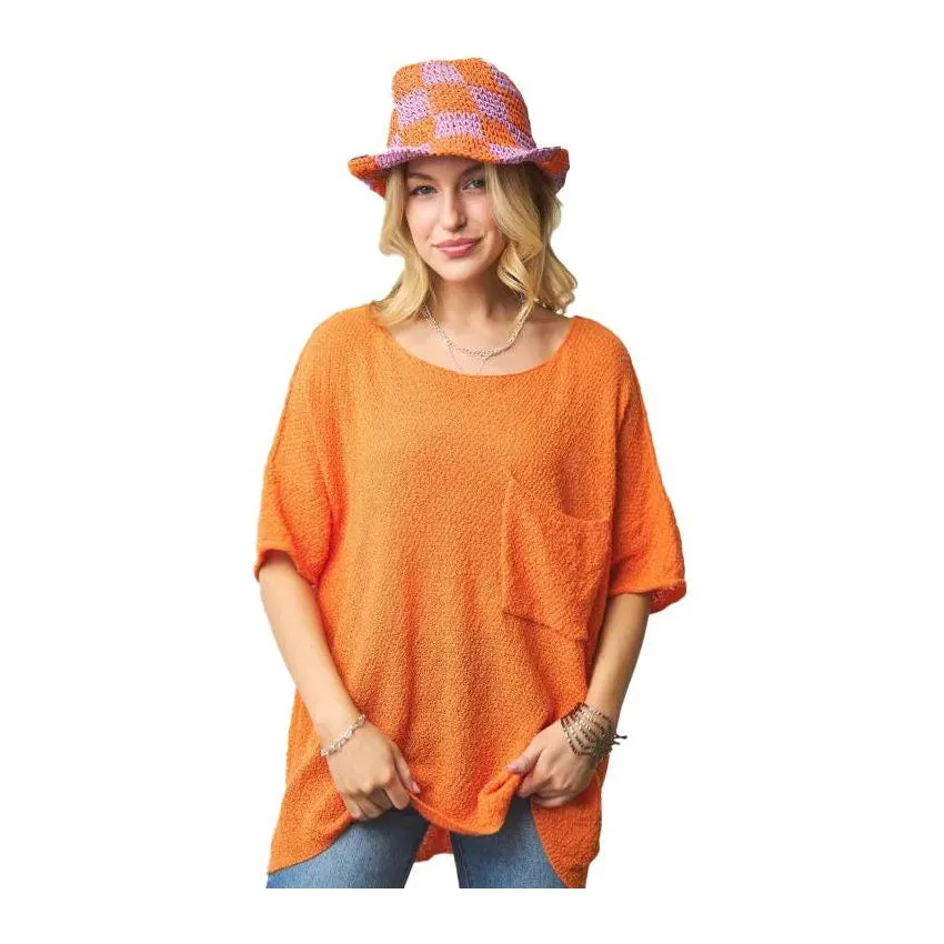 Davi & Dani Midi Sleeve Sweater Orange