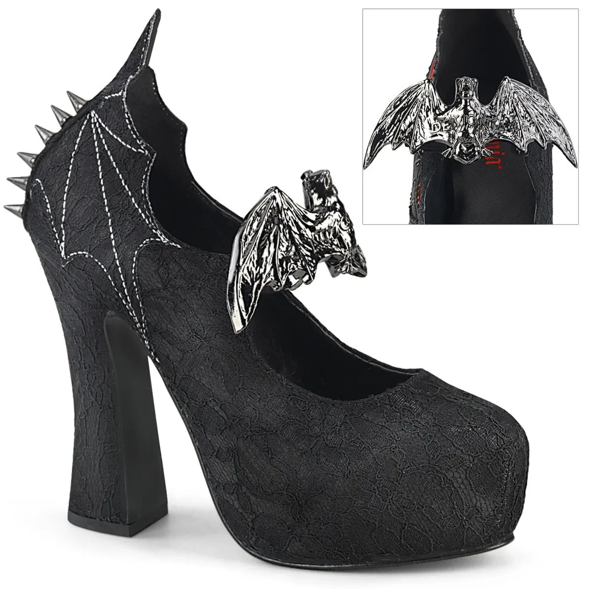 Demonia DEMON-18 | Black Satin & Lace Mary Janes