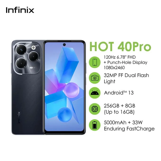 [FREE GIFT - CHARGER OR 2,000 AIRTIME] INFINIX Hot 40 Pro-X6837 Android Mobile Smart Phone With 256GB 8GB