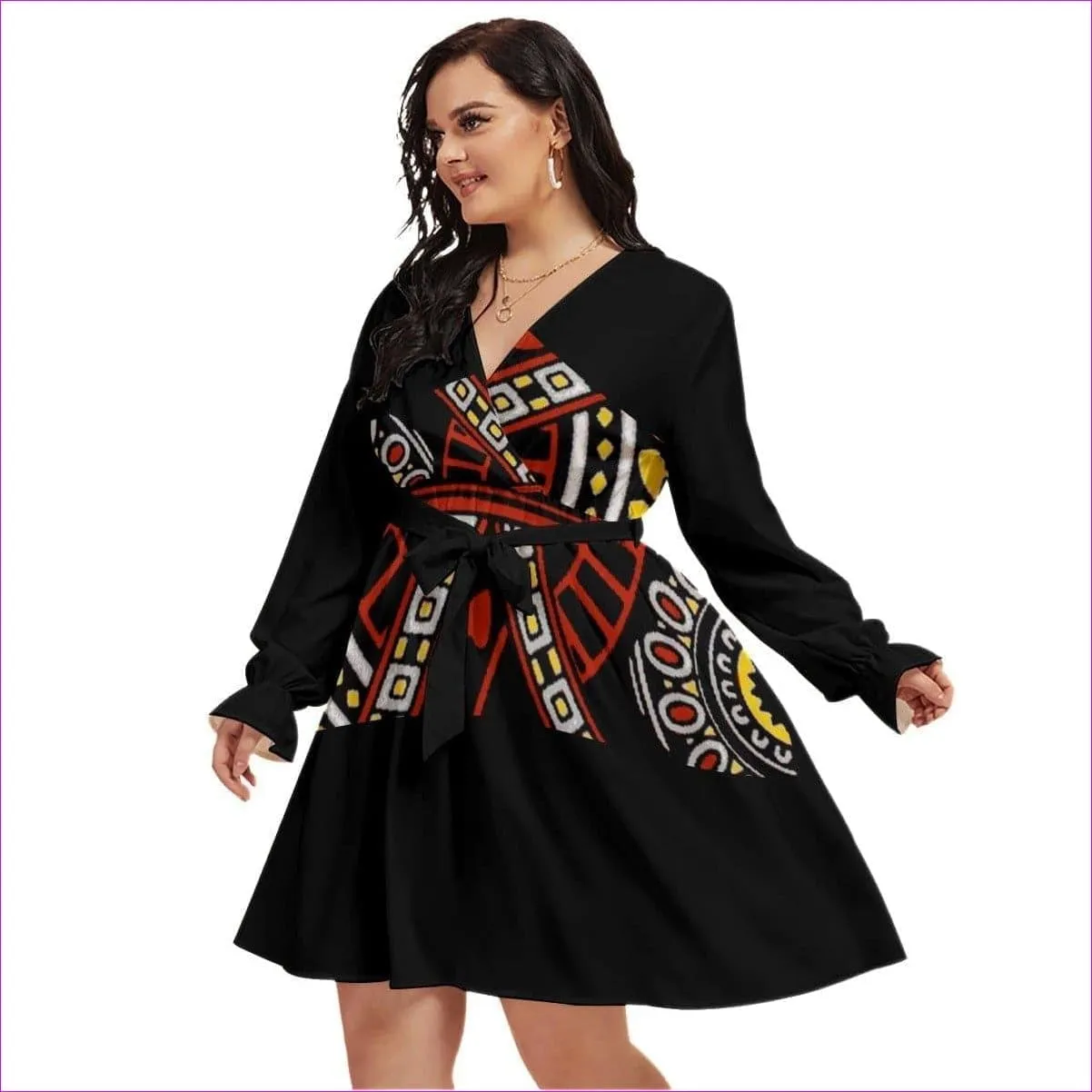 Full Deck Womens V-neck Dress With Waistband(Voluptuous Plus Size)