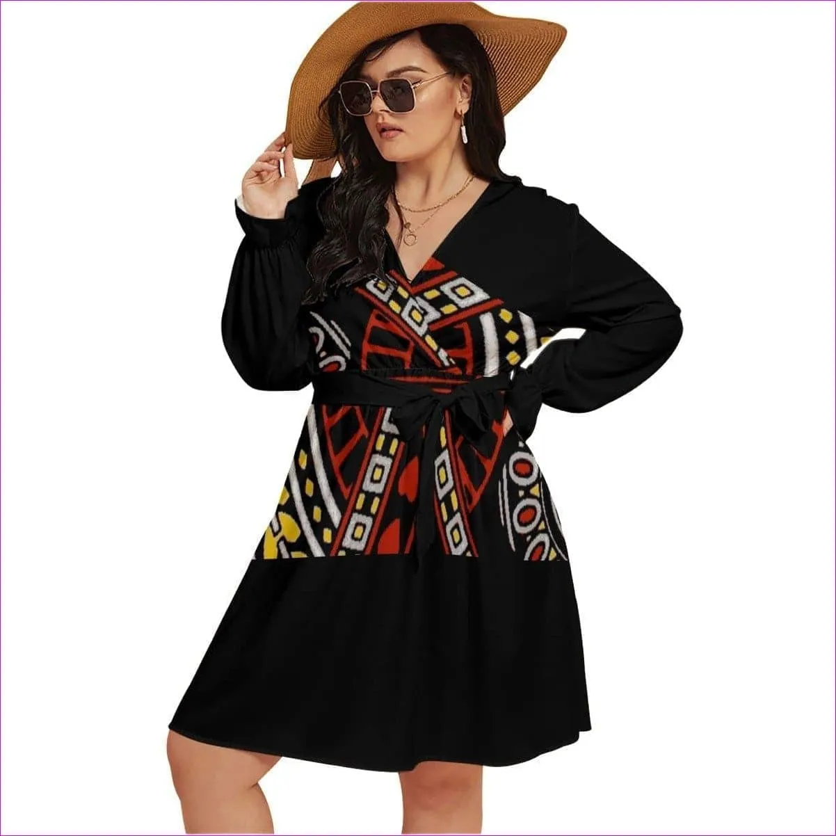 Full Deck Womens V-neck Dress With Waistband(Voluptuous Plus Size)