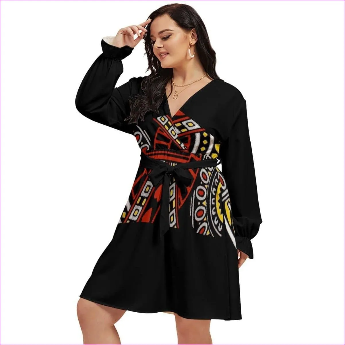 Full Deck Womens V-neck Dress With Waistband(Voluptuous Plus Size)