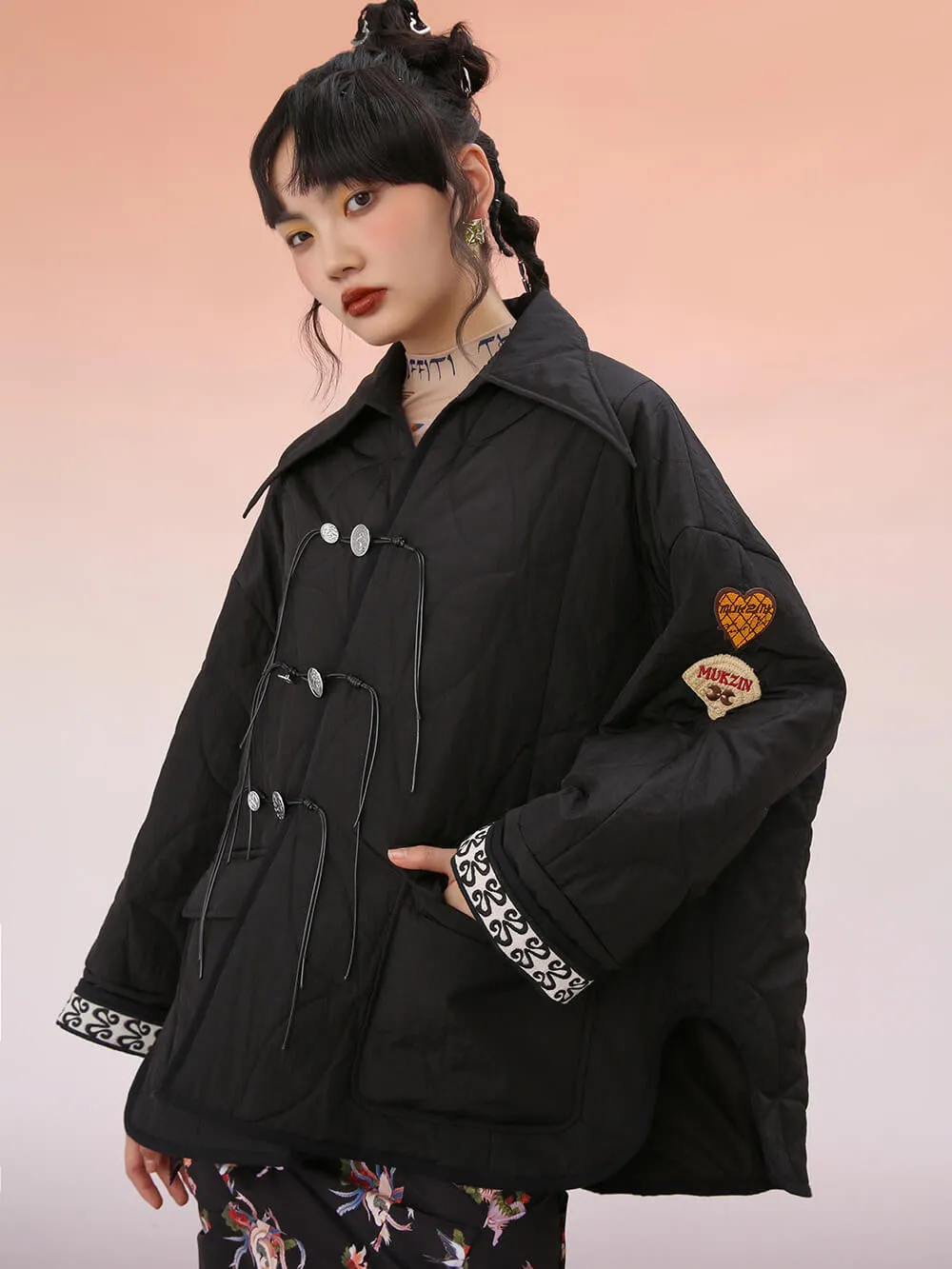 MUKZIN Loose Fit Black Padded Jacket