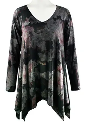 Nally & Millie Fall Collage, V-Neck, Long Sleeve Asymmetric Hem Printed Tunic