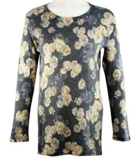 Nally & Millie - Mixed Floral, Scoop Neck, Long Sleeve Hi-Lo Hem Knit Tunic