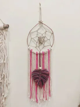 Natural Bohemian Pink Rainbow Macrame Dreamcatcher