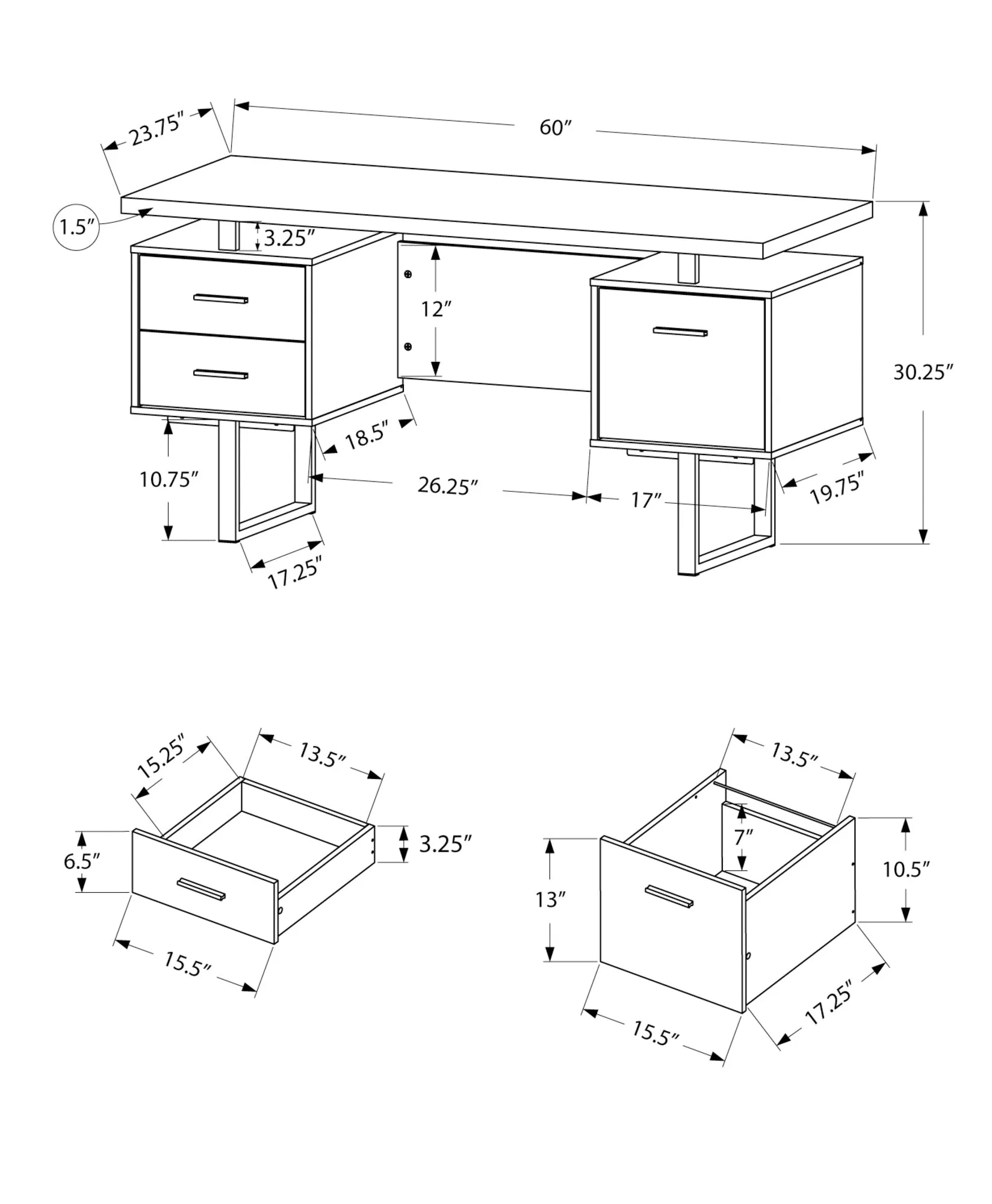 OFFICE SERIES - 60"L / WALNUT / SILVER METAL