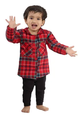 Red Check Flannel Christmas Jacket and Black pants Set