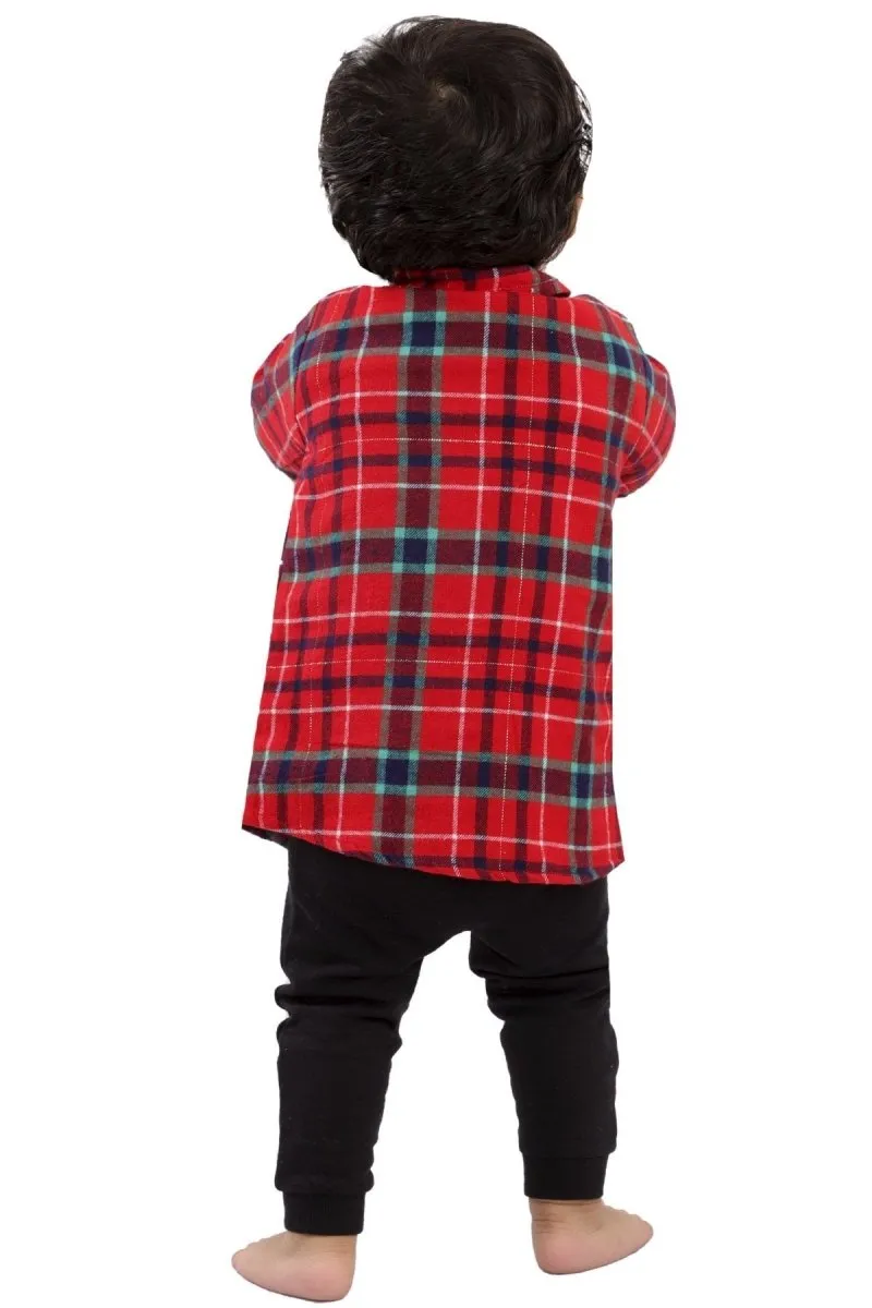 Red Check Flannel Christmas Jacket and Black pants Set