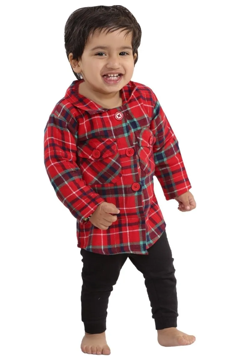 Red Check Flannel Christmas Jacket and Black pants Set