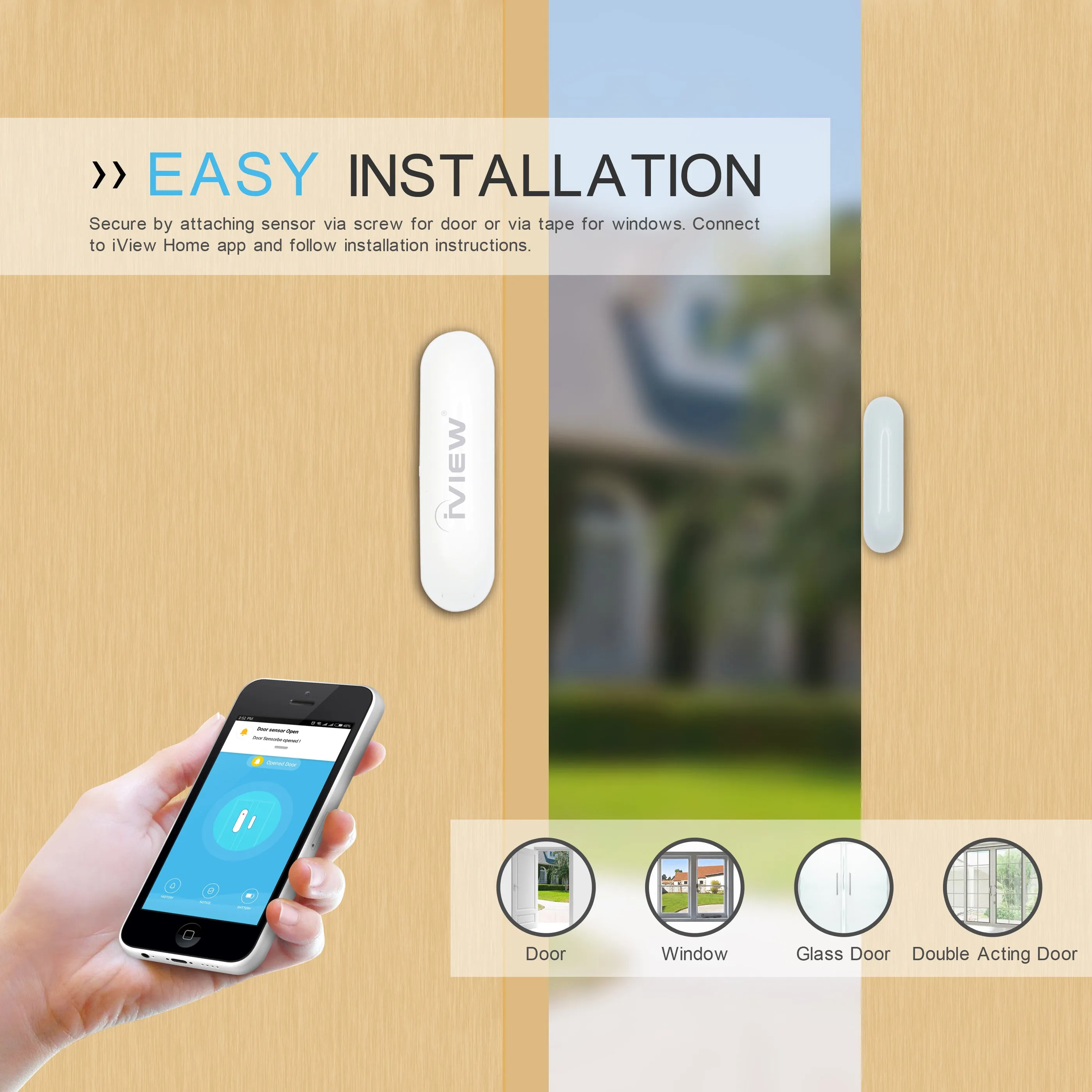 S100 Door & Window Sensor Alarm for Home Security, Easy Installation, App with Realtime Alerts