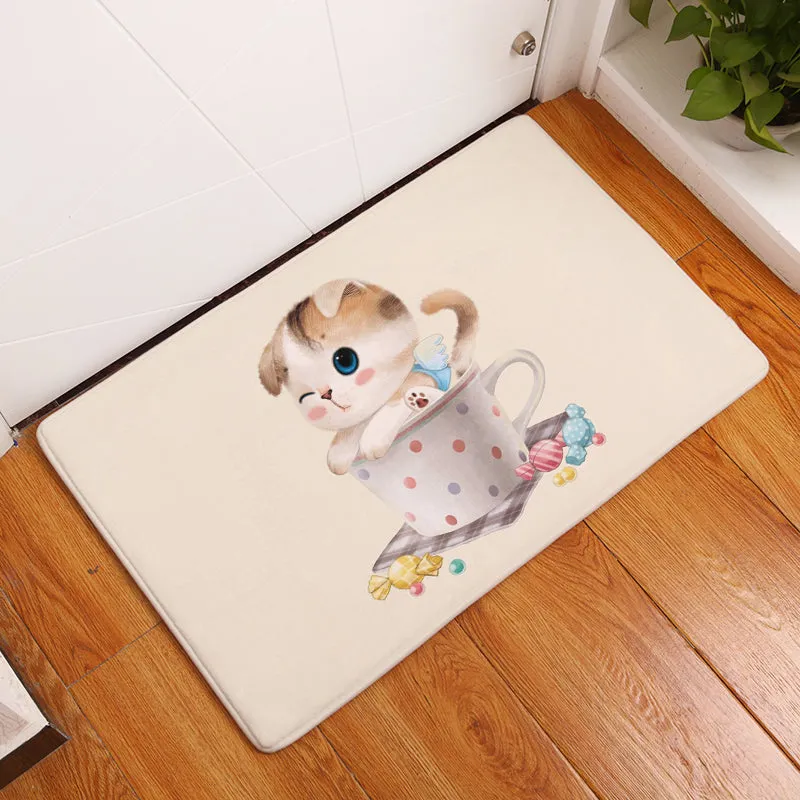 Smiry welcome home anti slip mats light soft cute cartoon kitten pattern mats chlidren bedroom