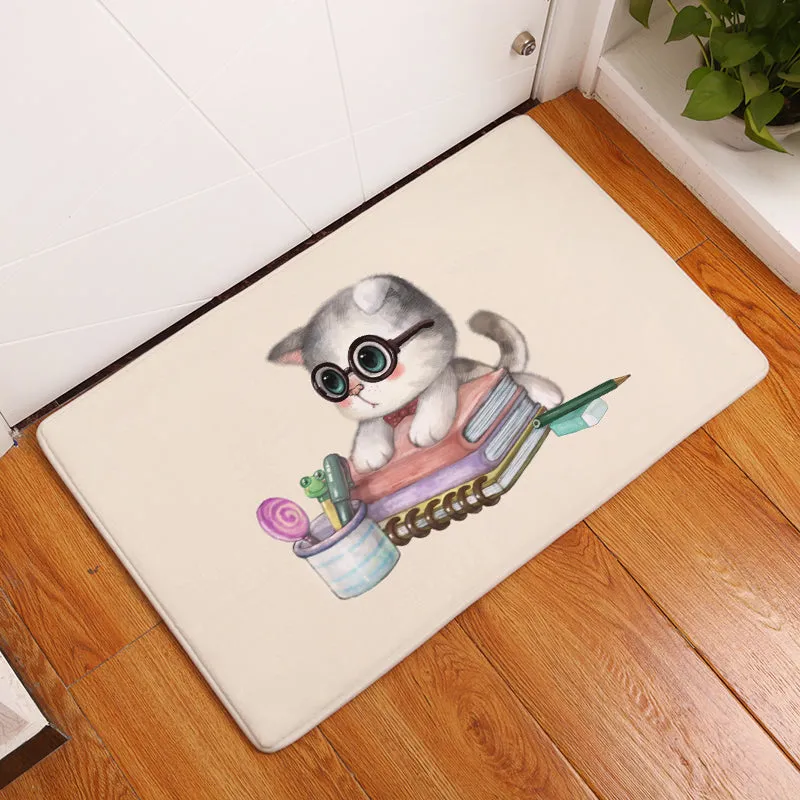 Smiry welcome home anti slip mats light soft cute cartoon kitten pattern mats chlidren bedroom