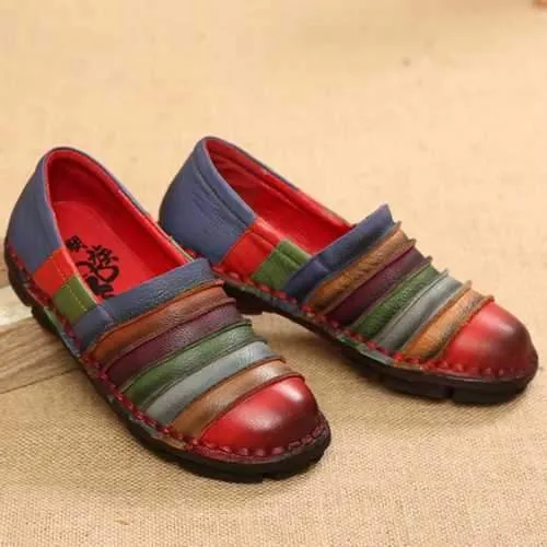 SOCOFY Genuine Leather Colorful Comfortable Flat Loafers