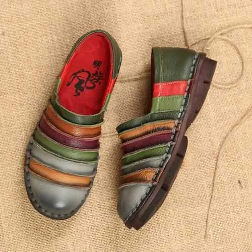 SOCOFY Genuine Leather Colorful Comfortable Flat Loafers