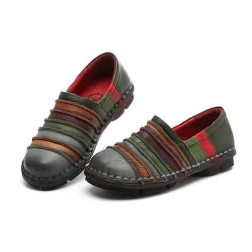 SOCOFY Genuine Leather Colorful Comfortable Flat Loafers