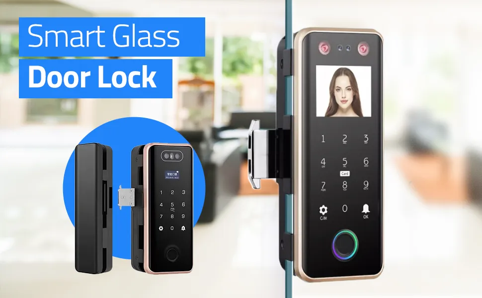 SPACE |  Smart Glass Door Lock With Face Recognition Fingerprint Passcode Mobile App And Card Unlocking Mode