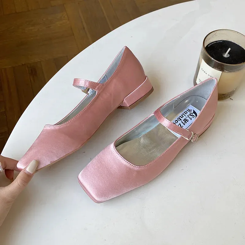 TAVIMART -  Square toe vintage mary janes women shoes Elegant heels shallow pumps Buckle strap female ballet loafers flats designer shoes