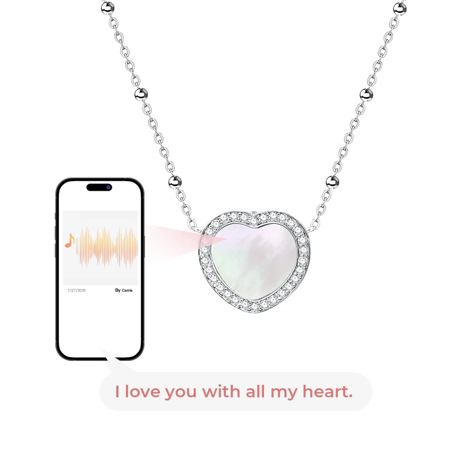 Totwoo Memory Necklace with Spacer Bead Chain(18K White Gold Plated Silver & Mother of Pearl)