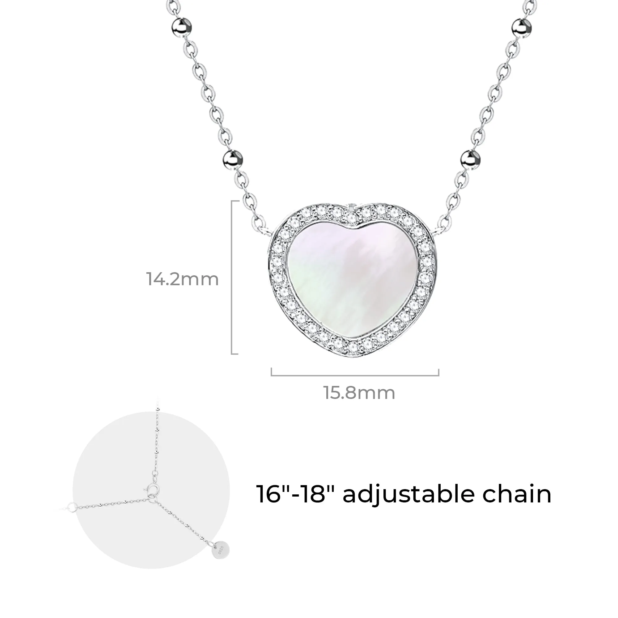 Totwoo Memory Necklace with Spacer Bead Chain(18K White Gold Plated Silver & Mother of Pearl)