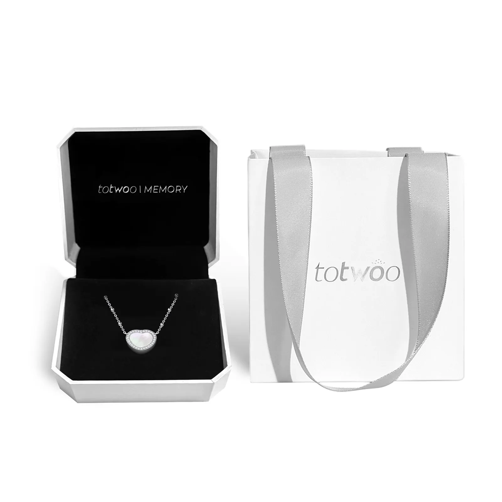 Totwoo Memory Necklace with Spacer Bead Chain(18K White Gold Plated Silver & Mother of Pearl)