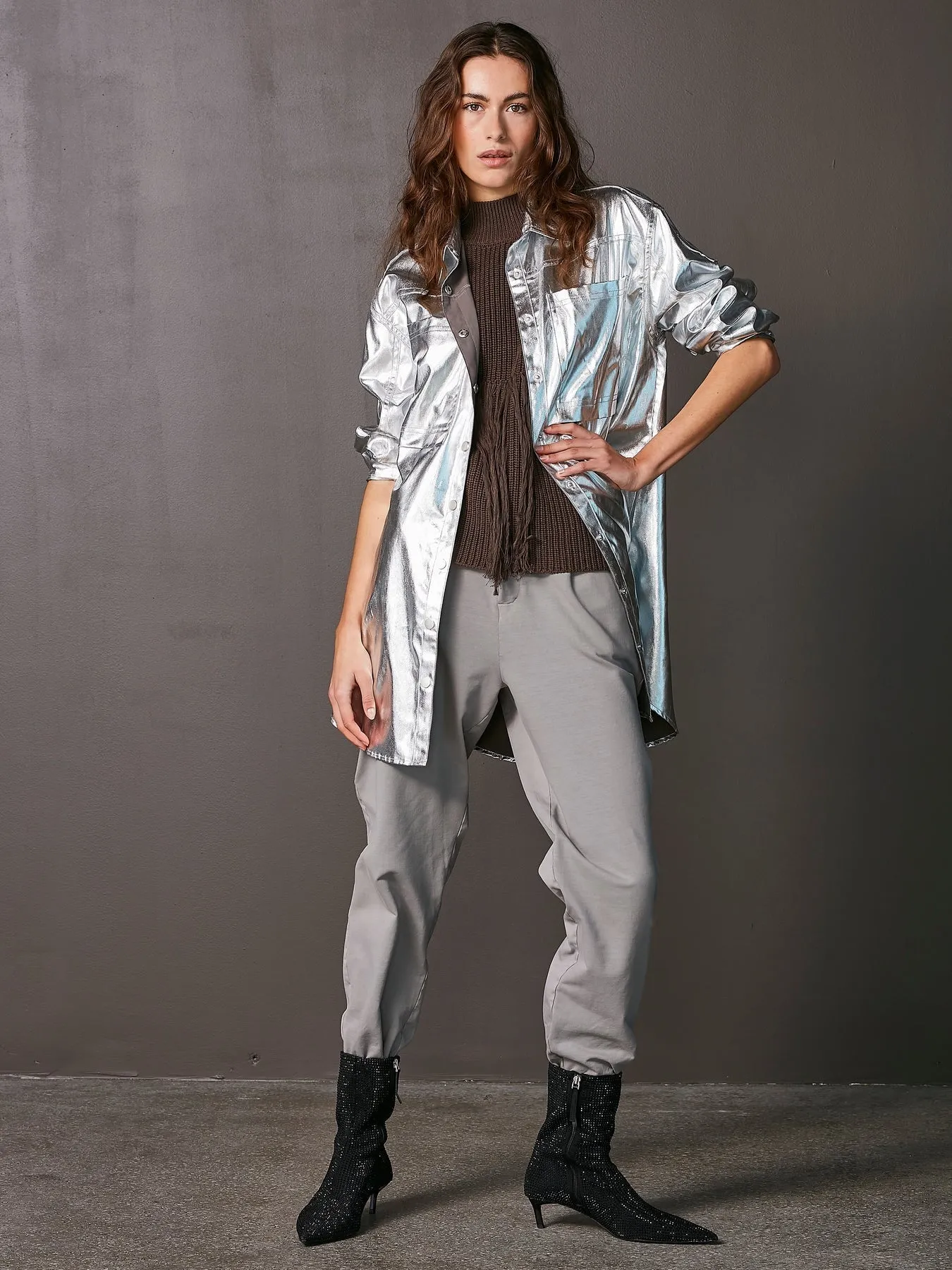 Viol Metallic Lyocell Shirt - Silver