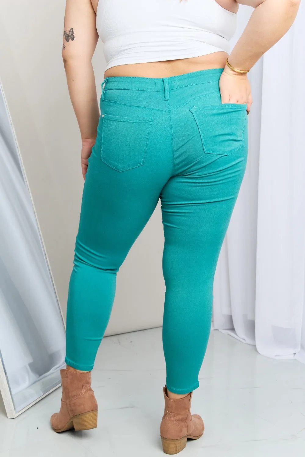 YMI Jeanswear Kate Hyper-Stretch Full Size Mid-Rise Skinny Jeans in Sea Green